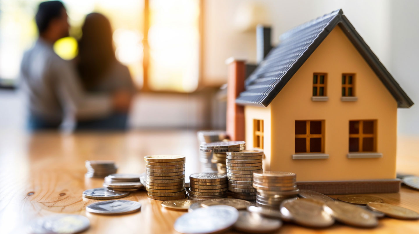 Vue de dessus de deux mains posées sur une table, l'une tenant un stylo et l'autre feuilletant des documents financiers lors d'une discussion de projet immobilier